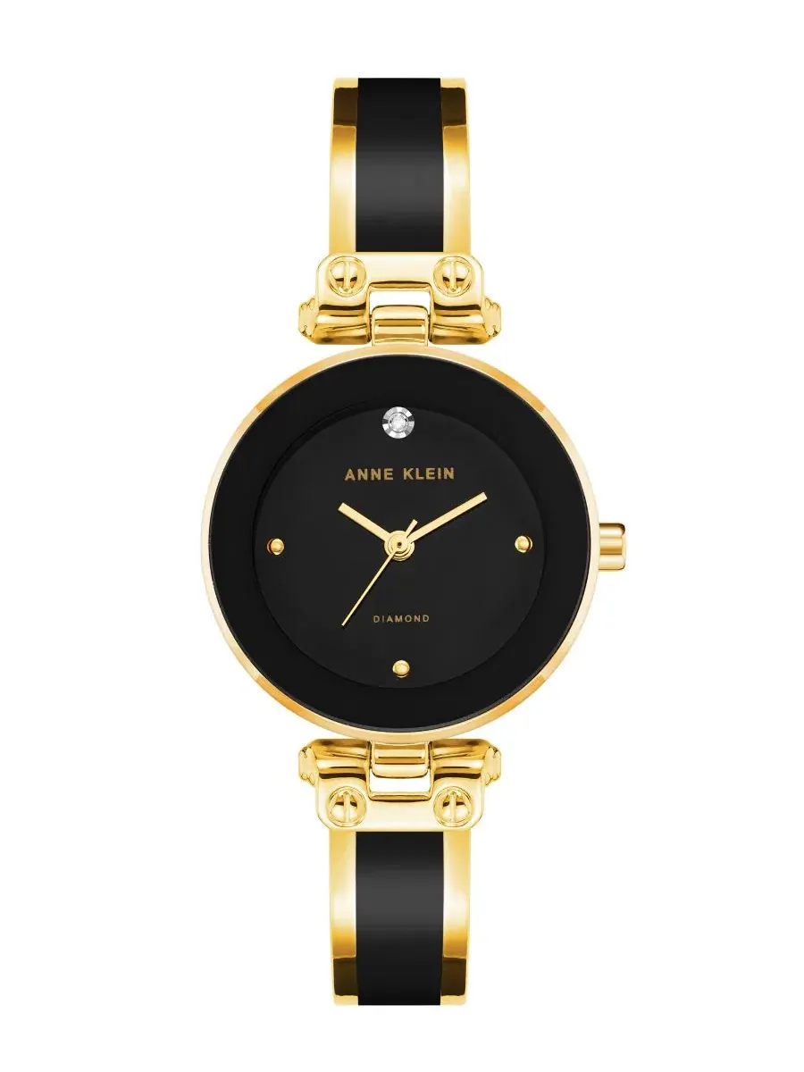 Женские часы Anne Klein с черным циферблатом и золотистым браслетом