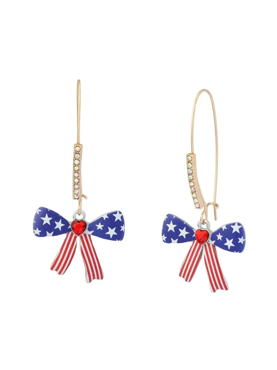 Серьги-подвески с бантом и камнями Americana Bow Betsey Johnson — изображение 1 из 3, оттенок синий/золотистый