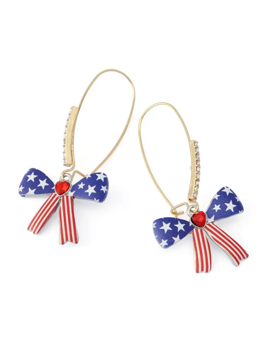 Серьги-подвески с бантом и камнями Americana Bow Betsey Johnson — изображение 2 из 3, оттенок синий/золотистый