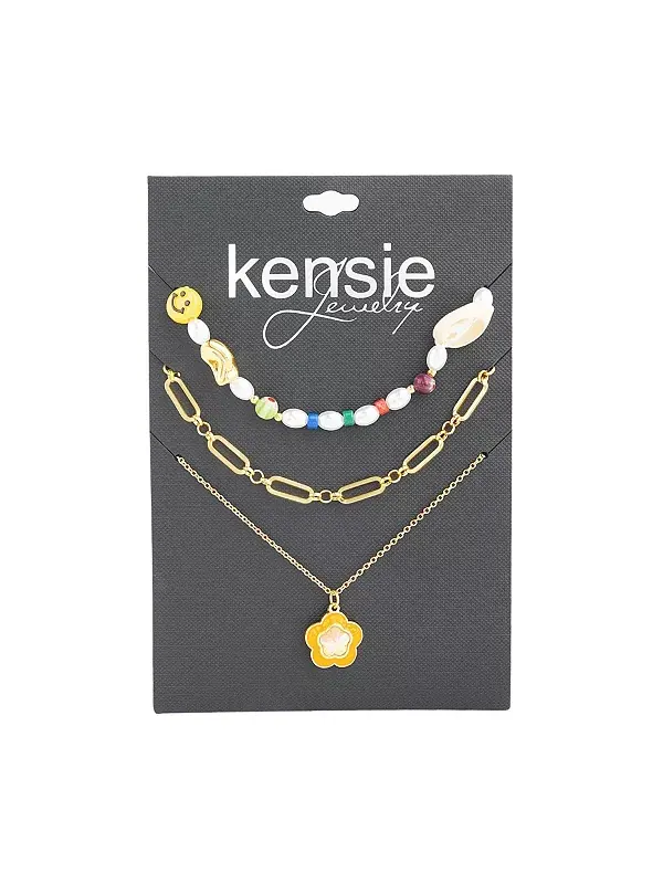 Комплект из 3-х цепочек и бусин с подвеской-цветком Kensie — изображение 2 из 3, оттенок мульти
