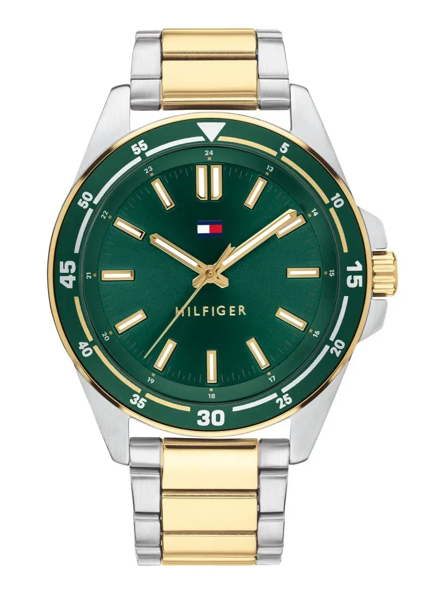 Мужские часы с хронографом, 42 мм, с браслетом из стали и позолотой Tommy Hilfiger
