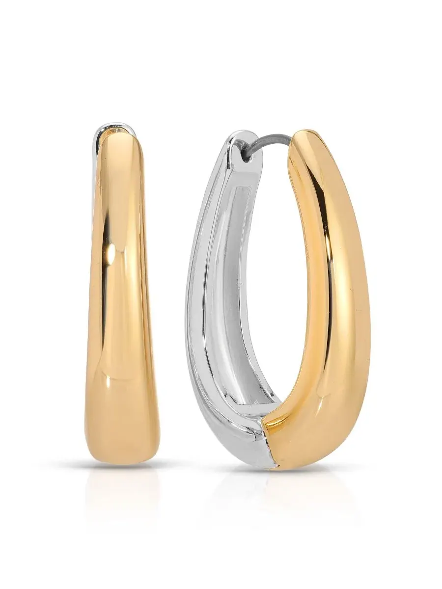 Серьги-кольца с металлической отделкой Mixed Metal Hoop Earrings ETTIKA — изображение 1 из 4, оттенок золото