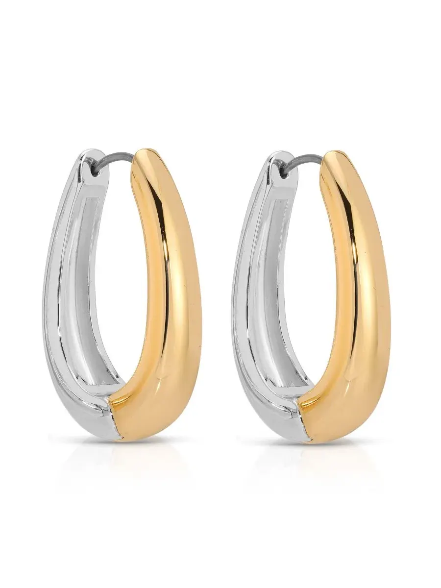 Серьги-кольца с металлической отделкой Mixed Metal Hoop Earrings ETTIKA — изображение 3 из 4, оттенок золото