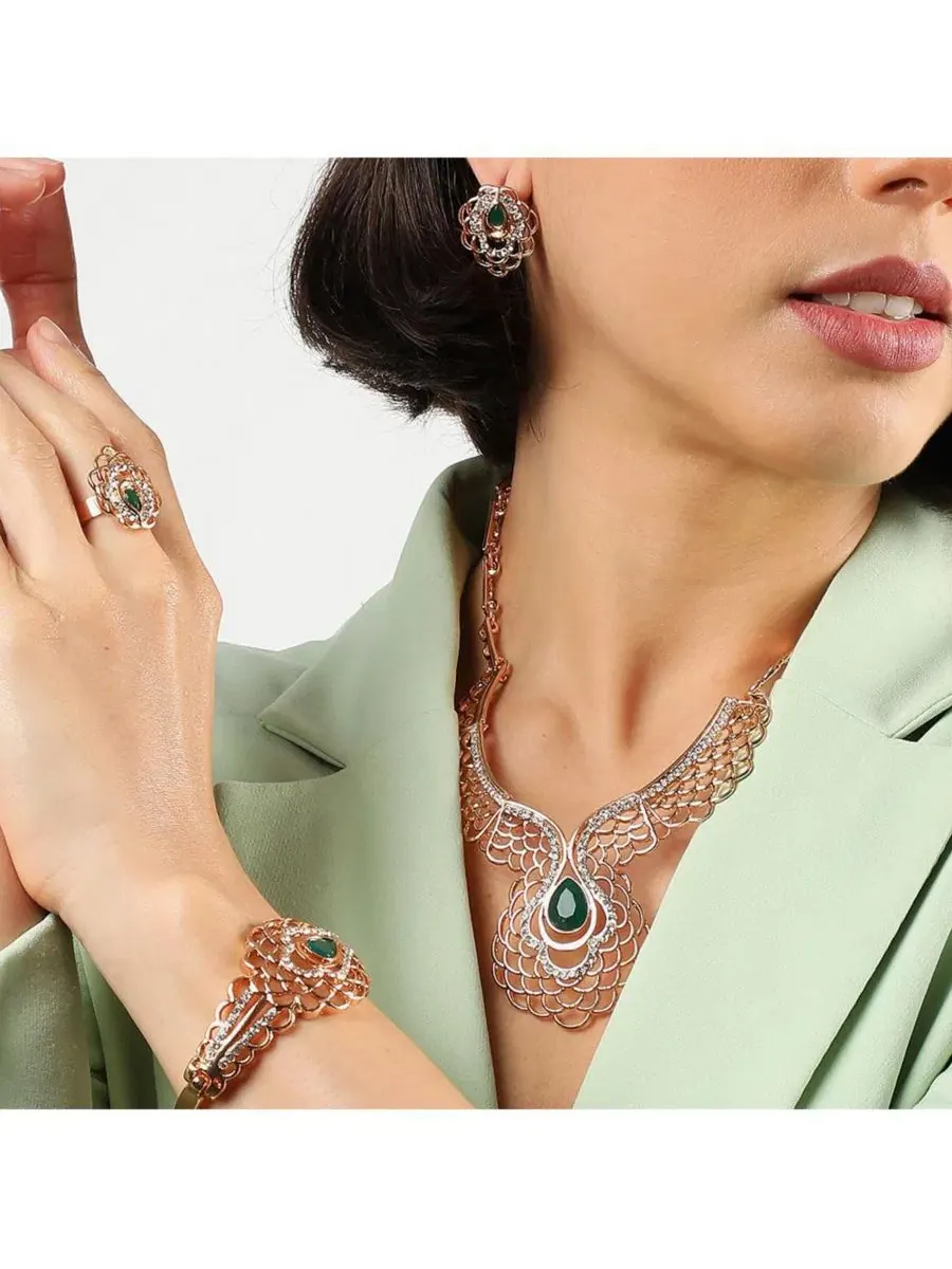 Ювелирный набор с камнями Gold Plated Stones Jewellery Set SOHI — изображение 3 из 9, оттенок золото