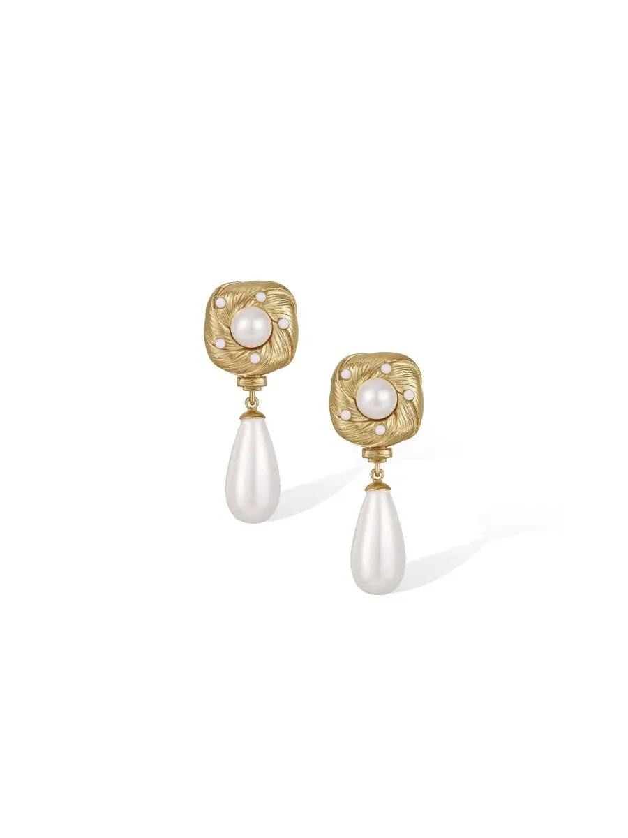 Серьги-капли с жемчугом, модель Canary Earrings RETRO CHIC — изображение 1 из 4, оттенок золото