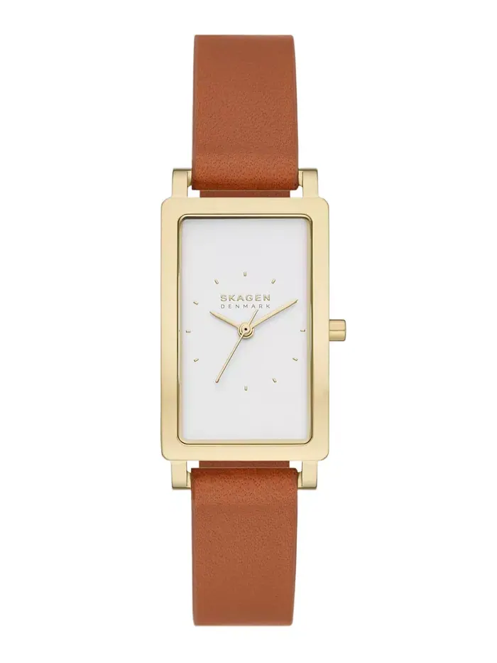 Женские часы Hagen Quartz с тремя стрелками, коричневые кожаные, 22 мм Skagen