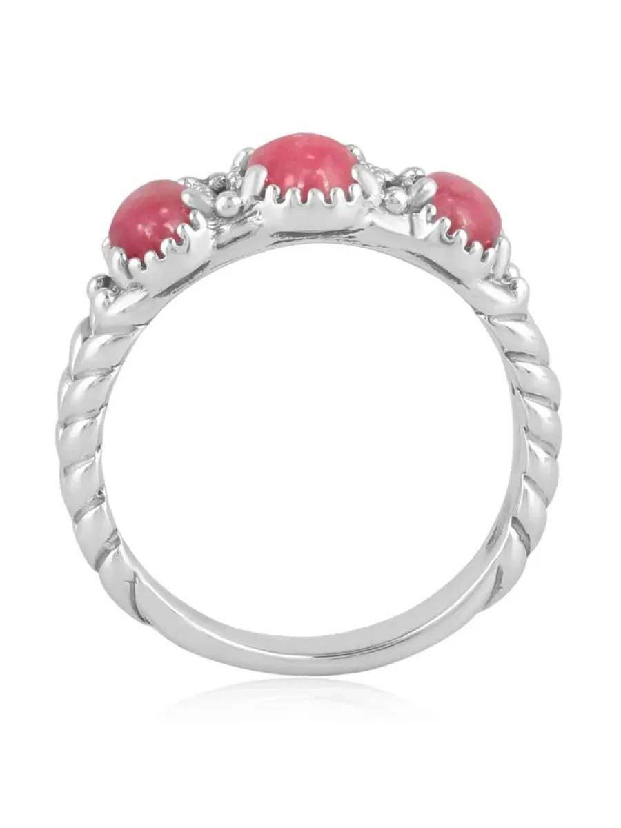 Кольцо из стерлингового серебра с родитолитом, 3 камня, размер 5 American West Jewelry — изображение 3 из 3
