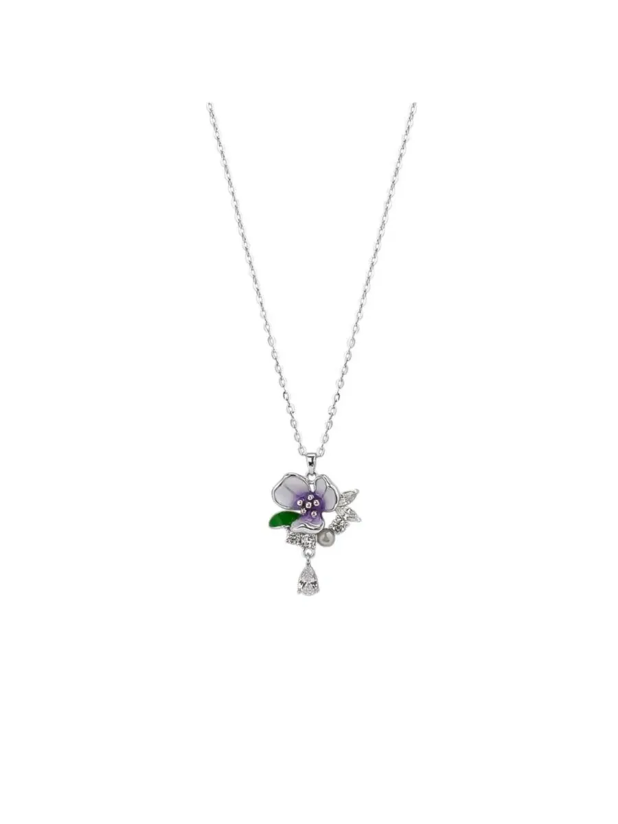 Колье с цветком анютины глазки Pansy Violet Floral Necklace Spero London — изображение 1 из 6, оттенок серебряный