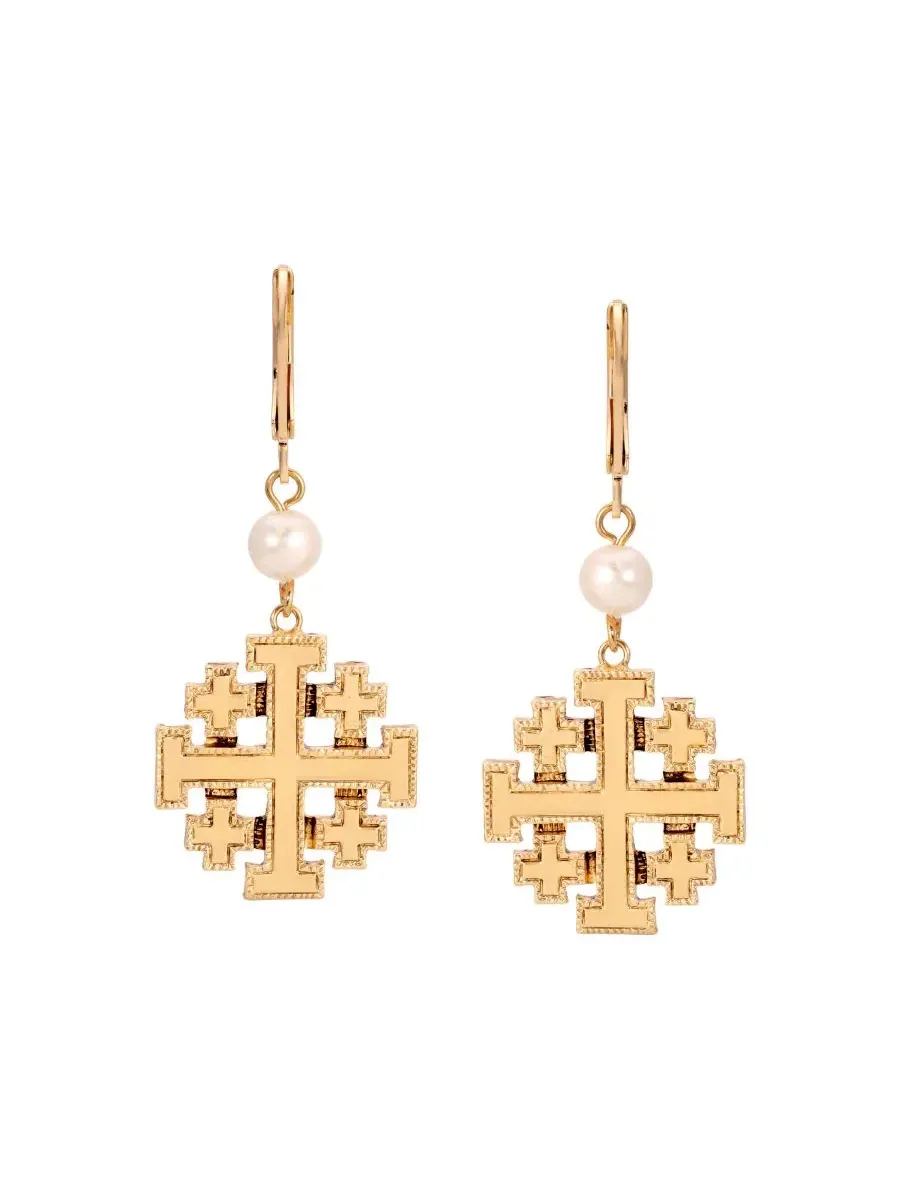Серьги-пусеты с жемчугом Jerusalem Cross Symbols of Faith — изображение 2 из 3, оттенок белый