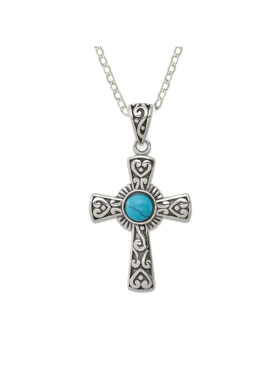 Кулон с крестом 925 пробы, серебро, 18 дюймов, с имитацией бирюзы Curata Jewelry — изображение 1 из 7, оттенок нет цвета