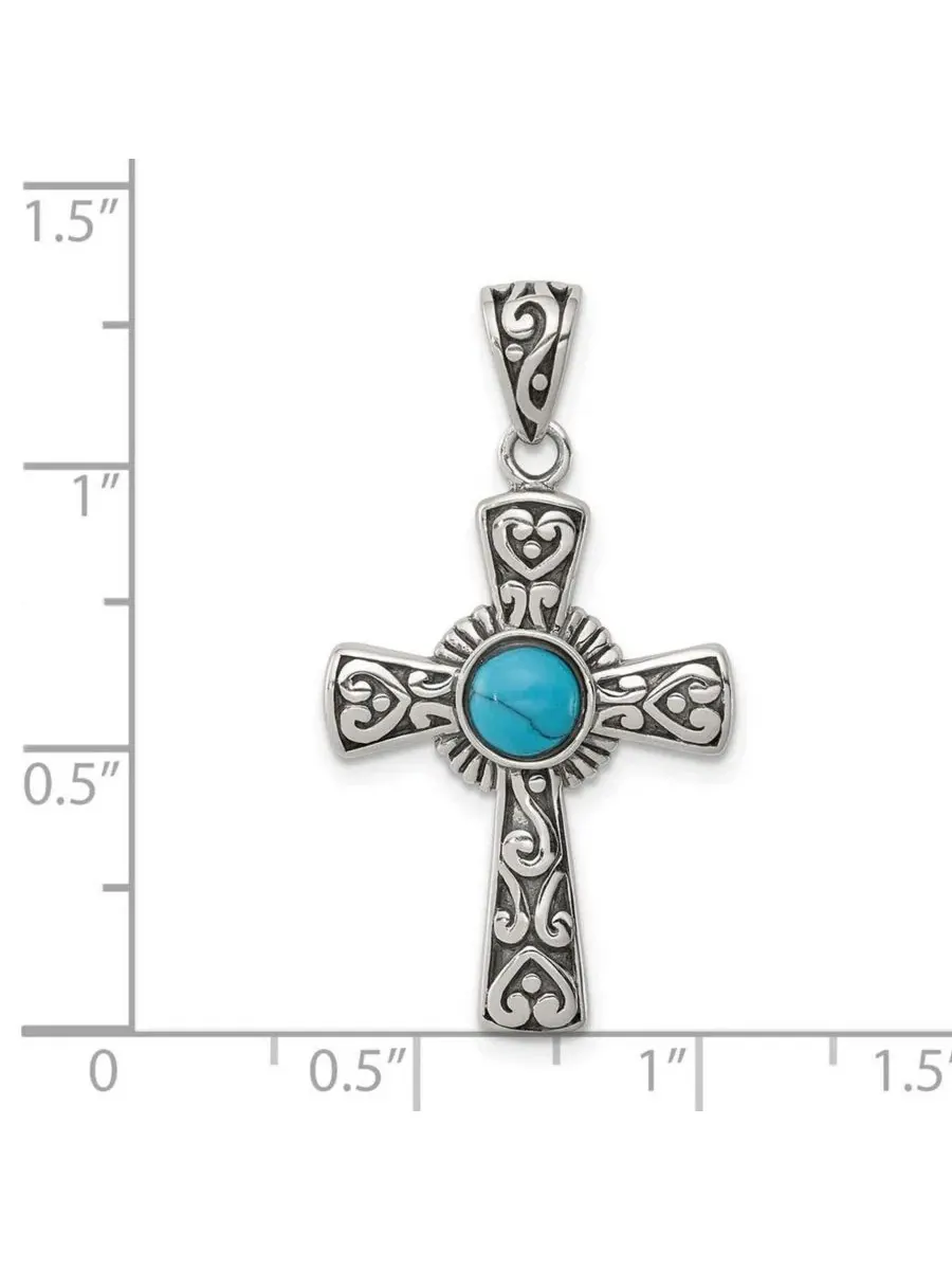 Кулон с крестом 925 пробы, серебро, 18 дюймов, с имитацией бирюзы Curata Jewelry — изображение 2 из 7, оттенок нет цвета