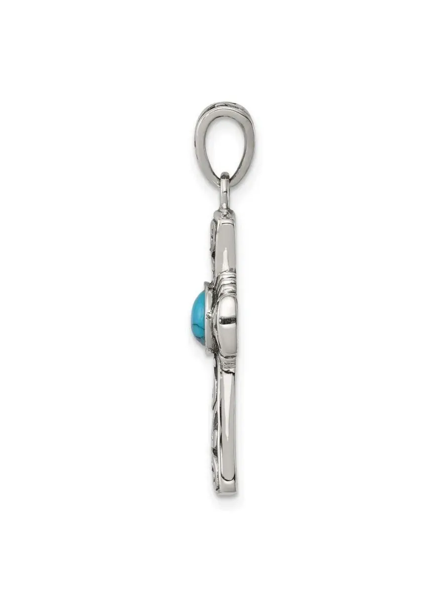 Кулон с крестом 925 пробы, серебро, 18 дюймов, с имитацией бирюзы Curata Jewelry — изображение 3 из 7, оттенок нет цвета