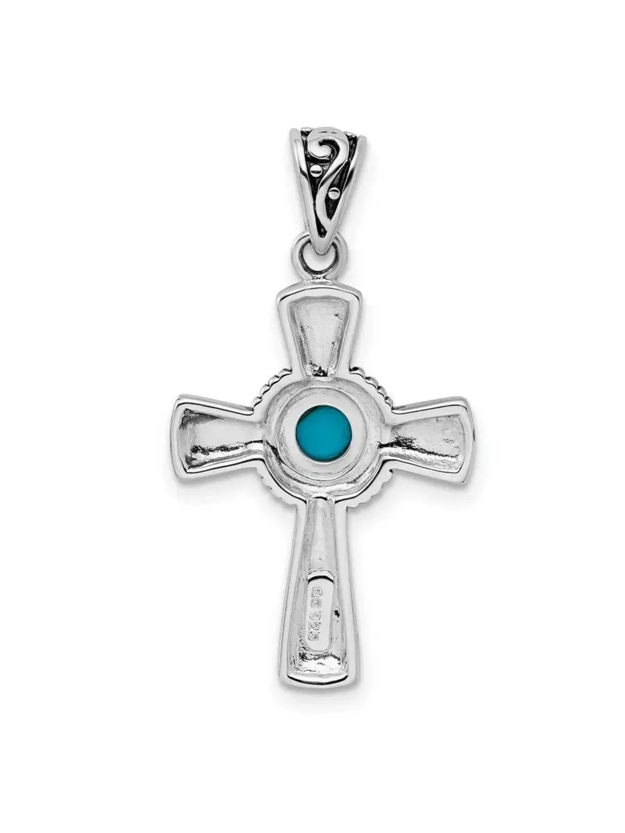 Кулон с крестом 925 пробы, серебро, 18 дюймов, с имитацией бирюзы Curata Jewelry — изображение 4 из 7, оттенок нет цвета