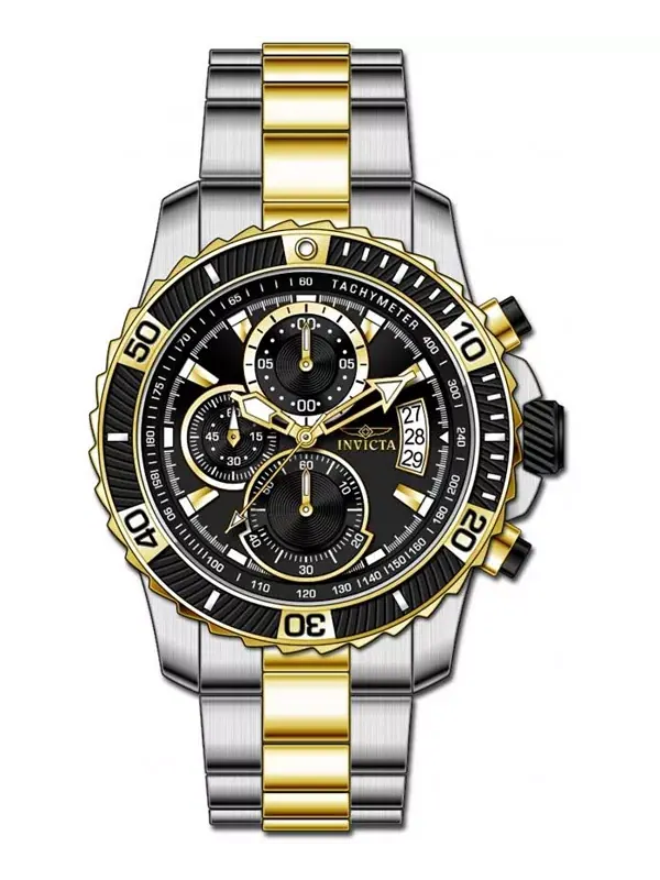 Мужские кварцевые многофункциональные часы Pro Diver 22418 с черным циферблатом Invicta — изображение 2 из 3, оттенок золото