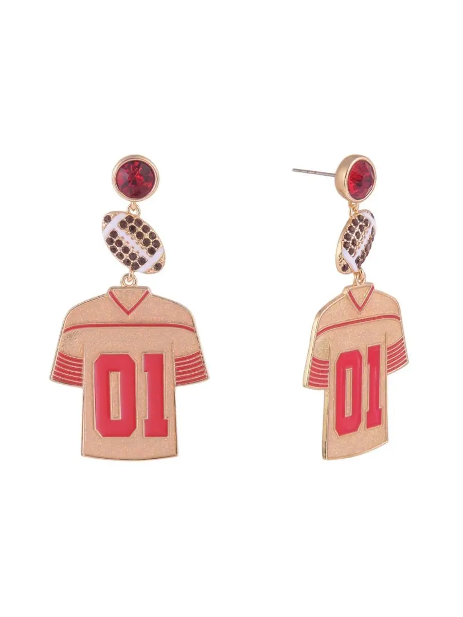 Серьги в виде футбольной формы с камнем, модель Enamel Jersey Football Hallmark — изображение 1 из 5, оттенок красный