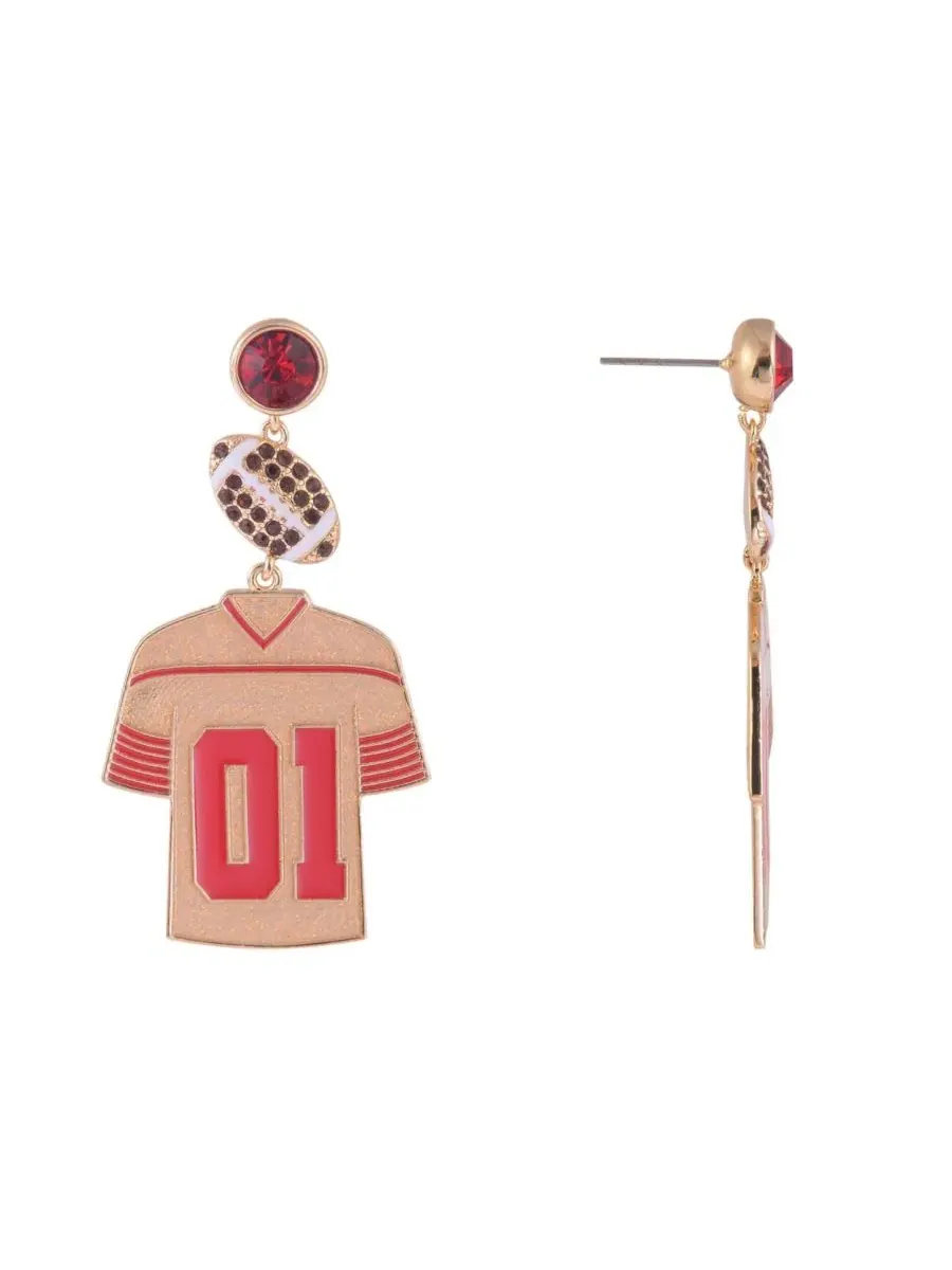 Серьги в виде футбольной формы с камнем, модель Enamel Jersey Football Hallmark — изображение 3 из 5, оттенок красный