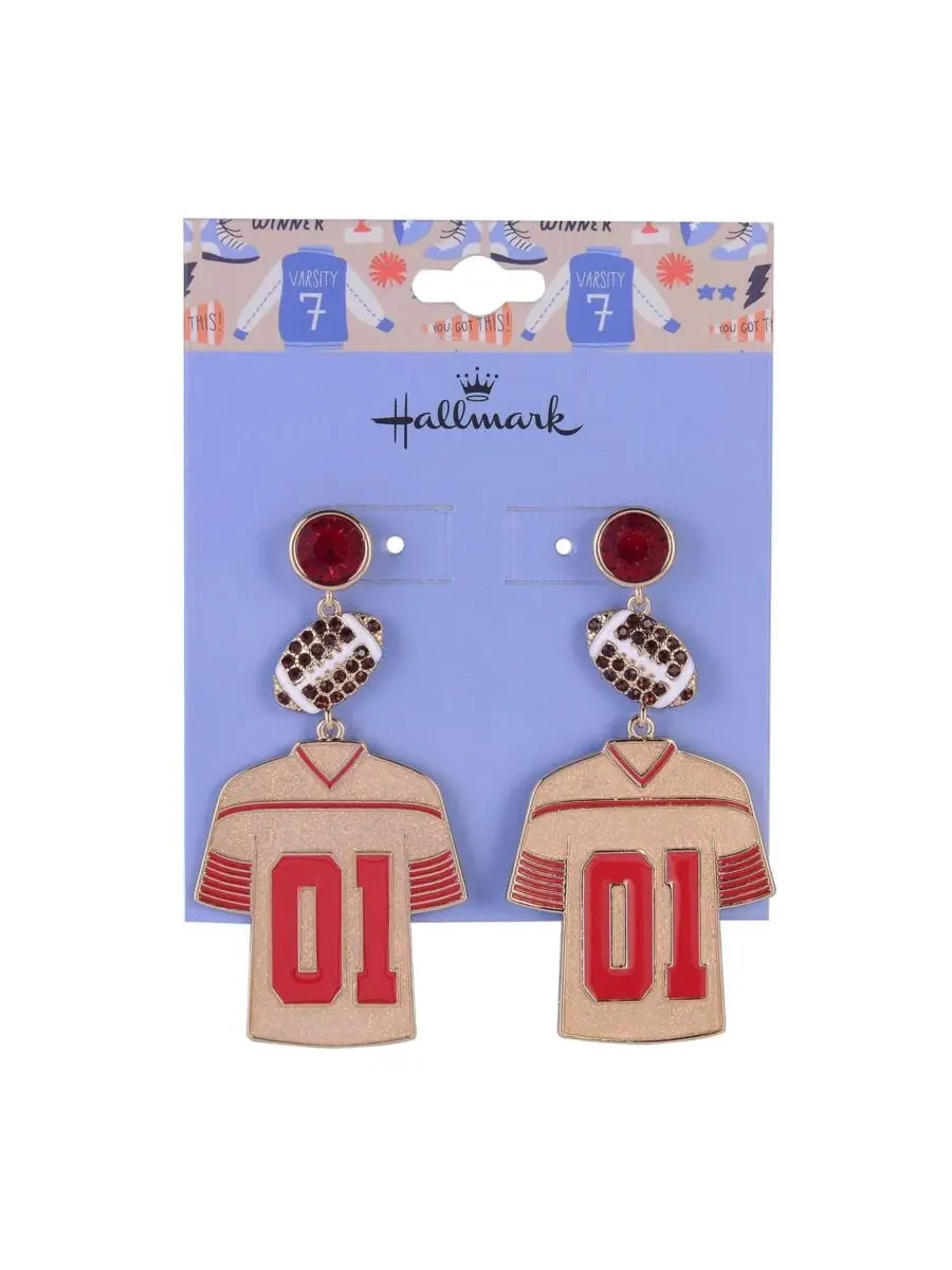 Серьги в виде футбольной формы с камнем, модель Enamel Jersey Football Hallmark — изображение 4 из 5, оттенок красный