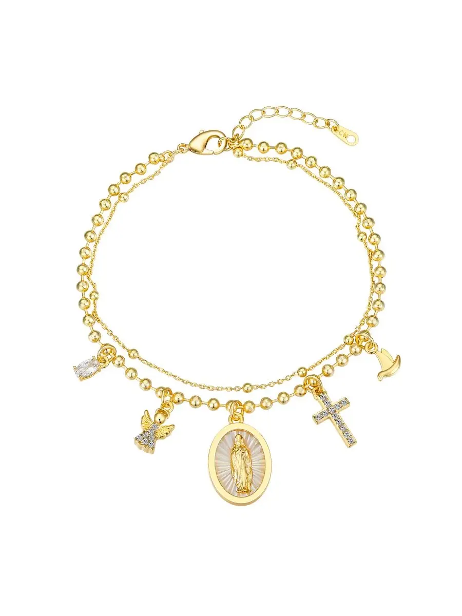 Браслет с подвесками Virgin Mary, Angel, Cross и Dove, Cubic Zirconia и Mother of Pearl Unwritten — изображение 1 из 3