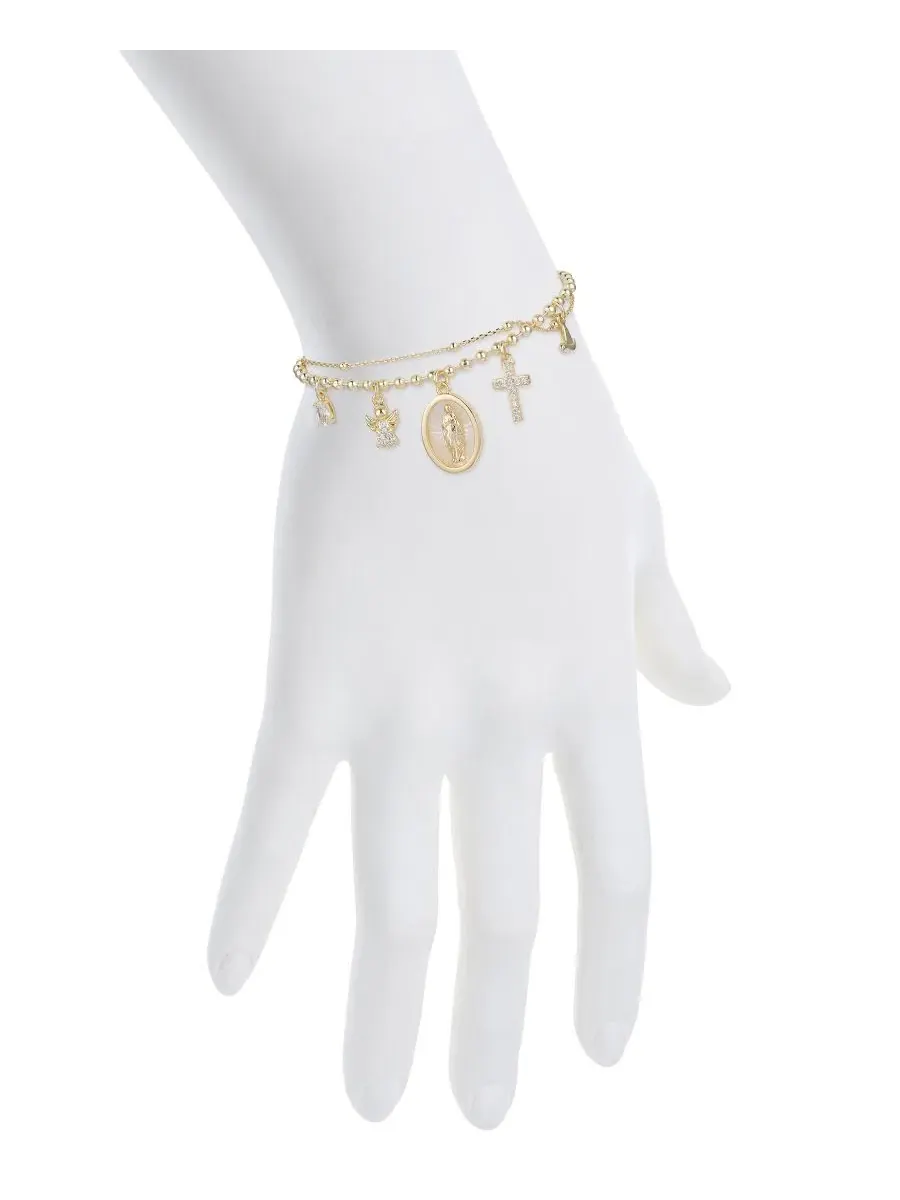 Браслет с подвесками Virgin Mary, Angel, Cross и Dove, Cubic Zirconia и Mother of Pearl Unwritten — изображение 2 из 3
