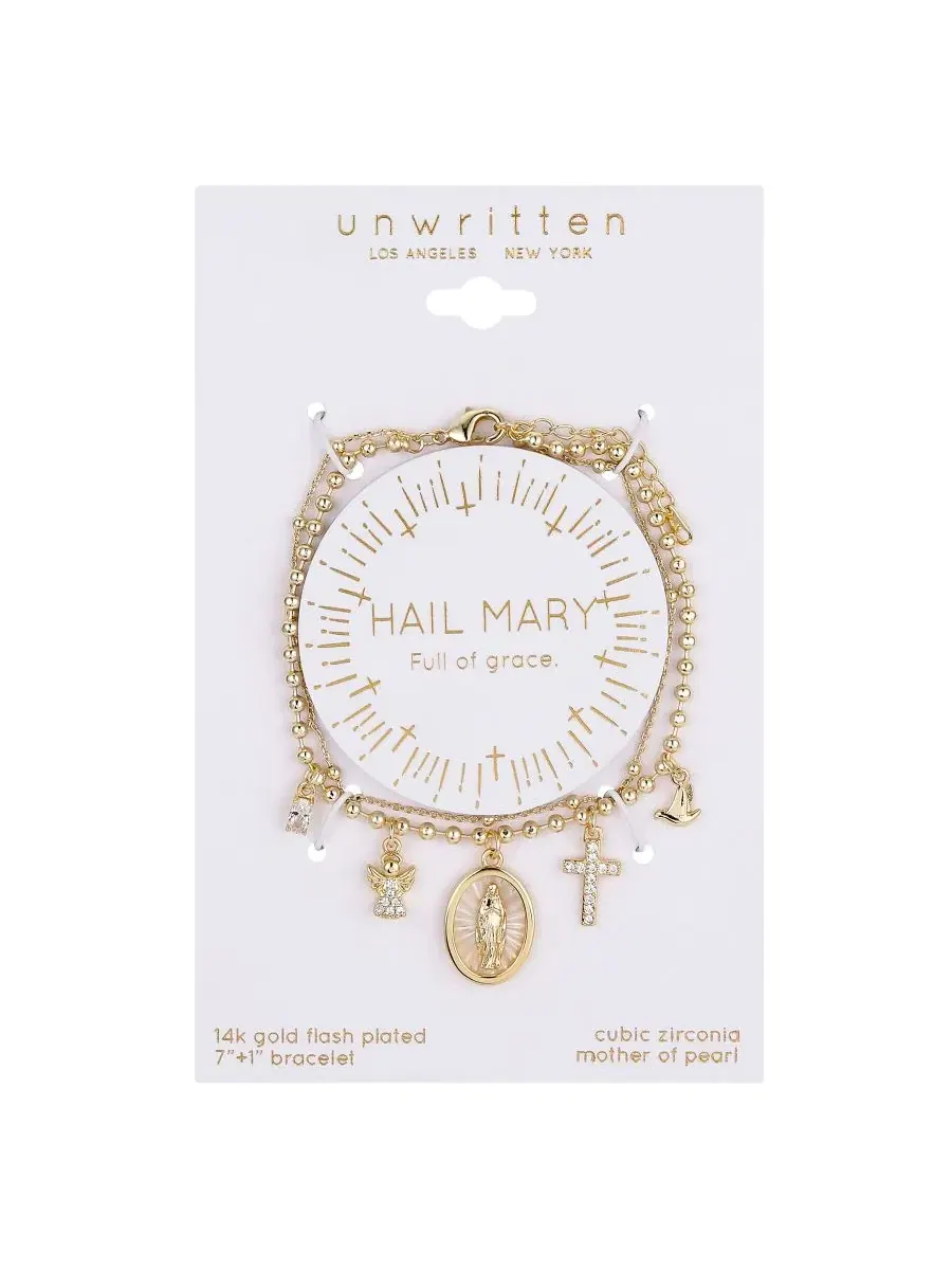 Браслет с подвесками Virgin Mary, Angel, Cross и Dove, Cubic Zirconia и Mother of Pearl Unwritten — изображение 3 из 3