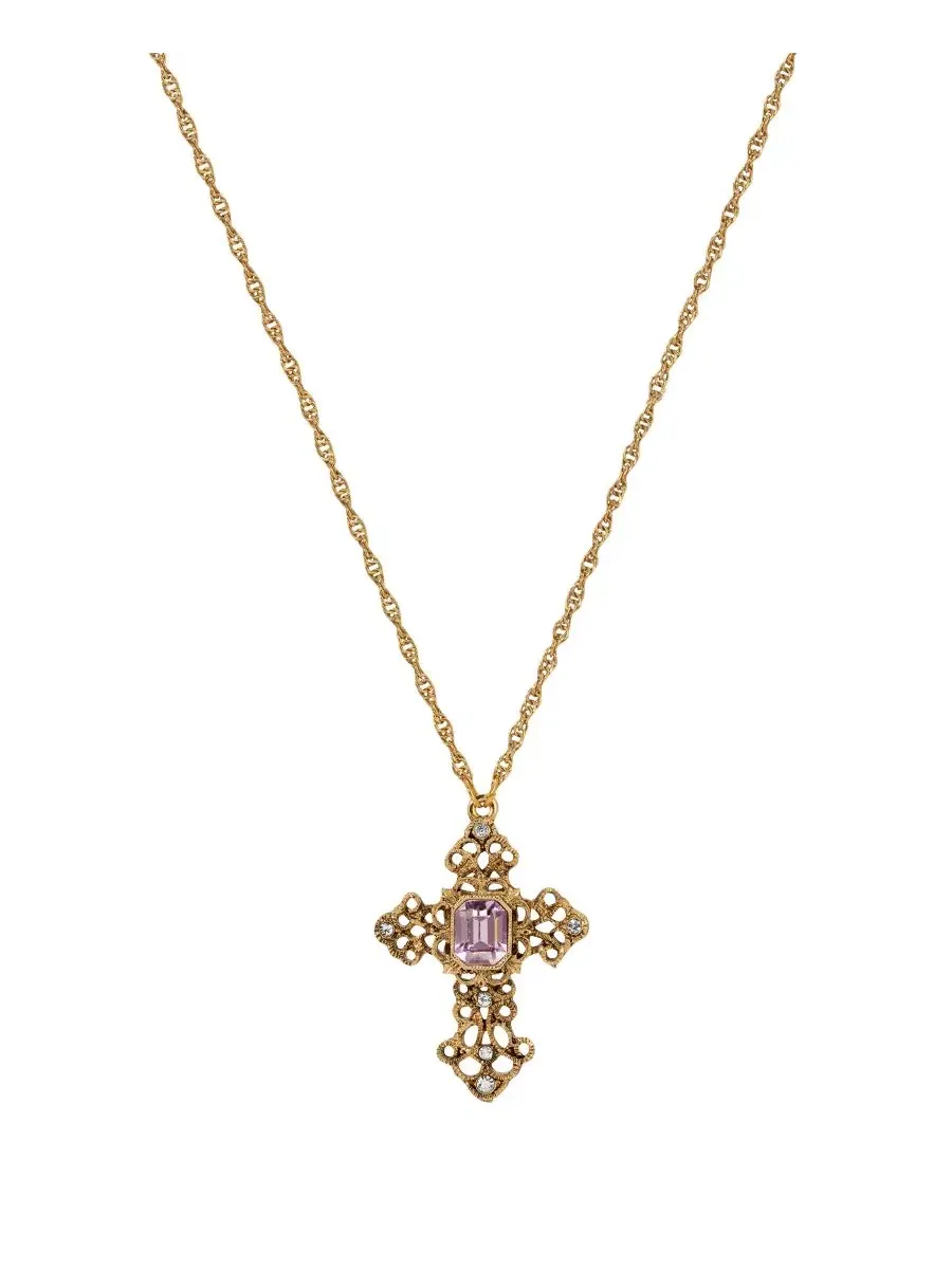 Кулон-крест с кристаллом Amy Stone, 61 см, золотое покрытие 14 карат Symbols of Faith — изображение 3 из 3, оттенок белый