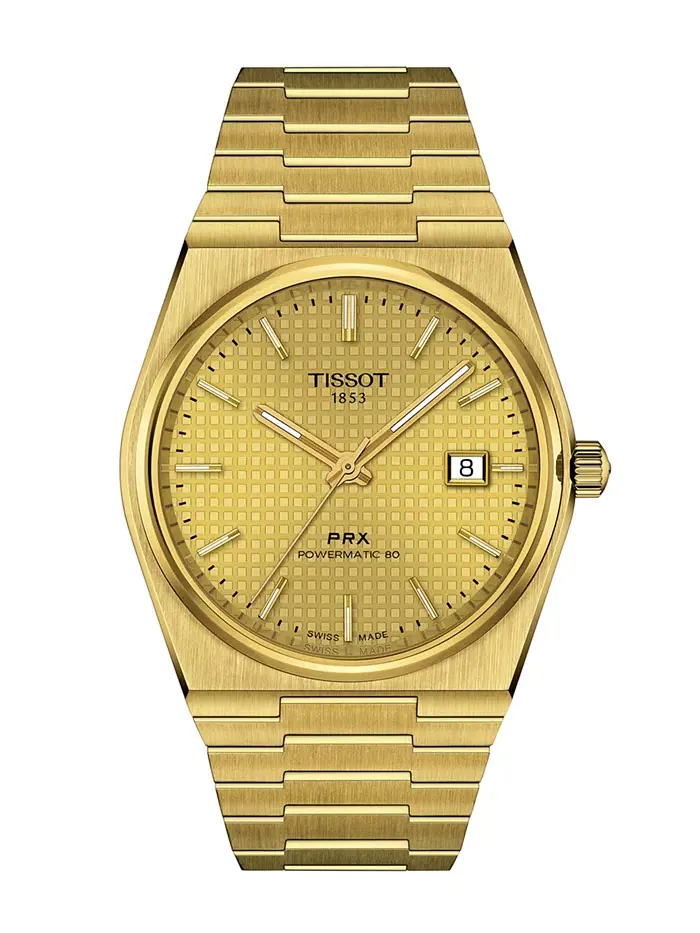 Мужские автоматические швейцарские часы Tissot PRX Powermatic 80 с золотым PVD-покрытием на — изображение 1 из 5