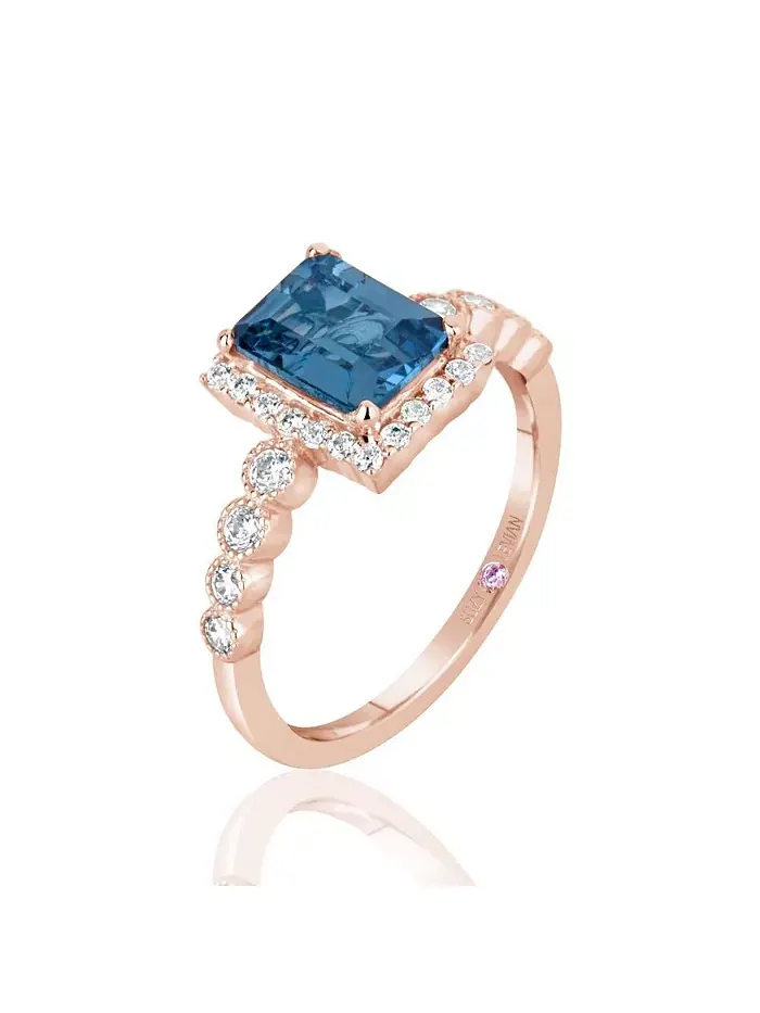 Кольцо Suzy Levian Rose из стерлингового серебра с аквамарином и белыми фианитами Suzy Levian New — изображение 2 из 2
