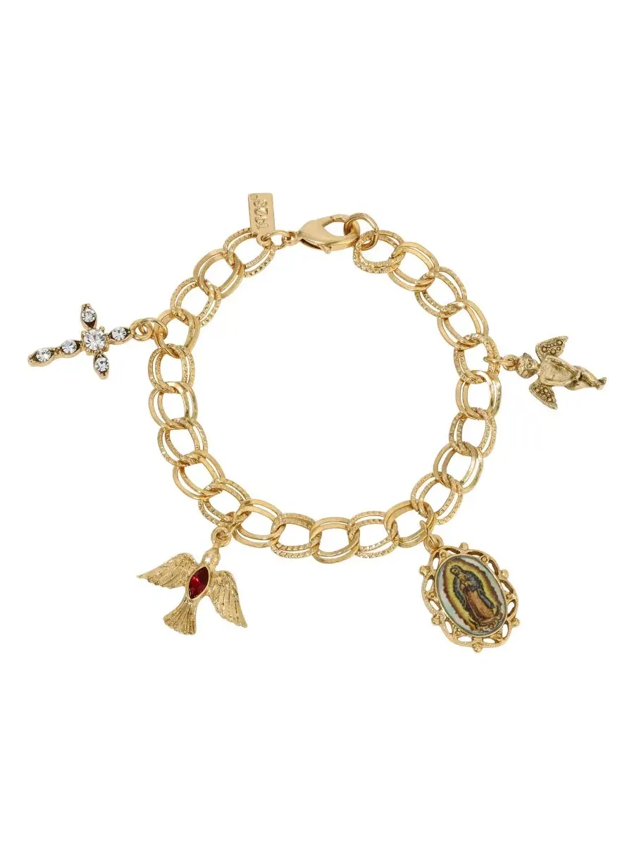 Браслет-цепочка с крестом и голубем Gold Tone Our Lady Of Guadalupe Charm Bracelet Symbols of Faith — изображение 1 из 3