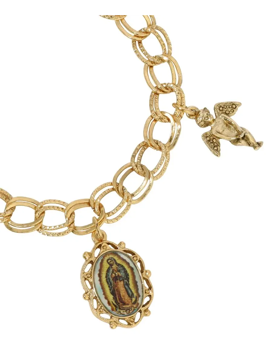 Браслет-цепочка с крестом и голубем Gold Tone Our Lady Of Guadalupe Charm Bracelet Symbols of Faith — изображение 2 из 3