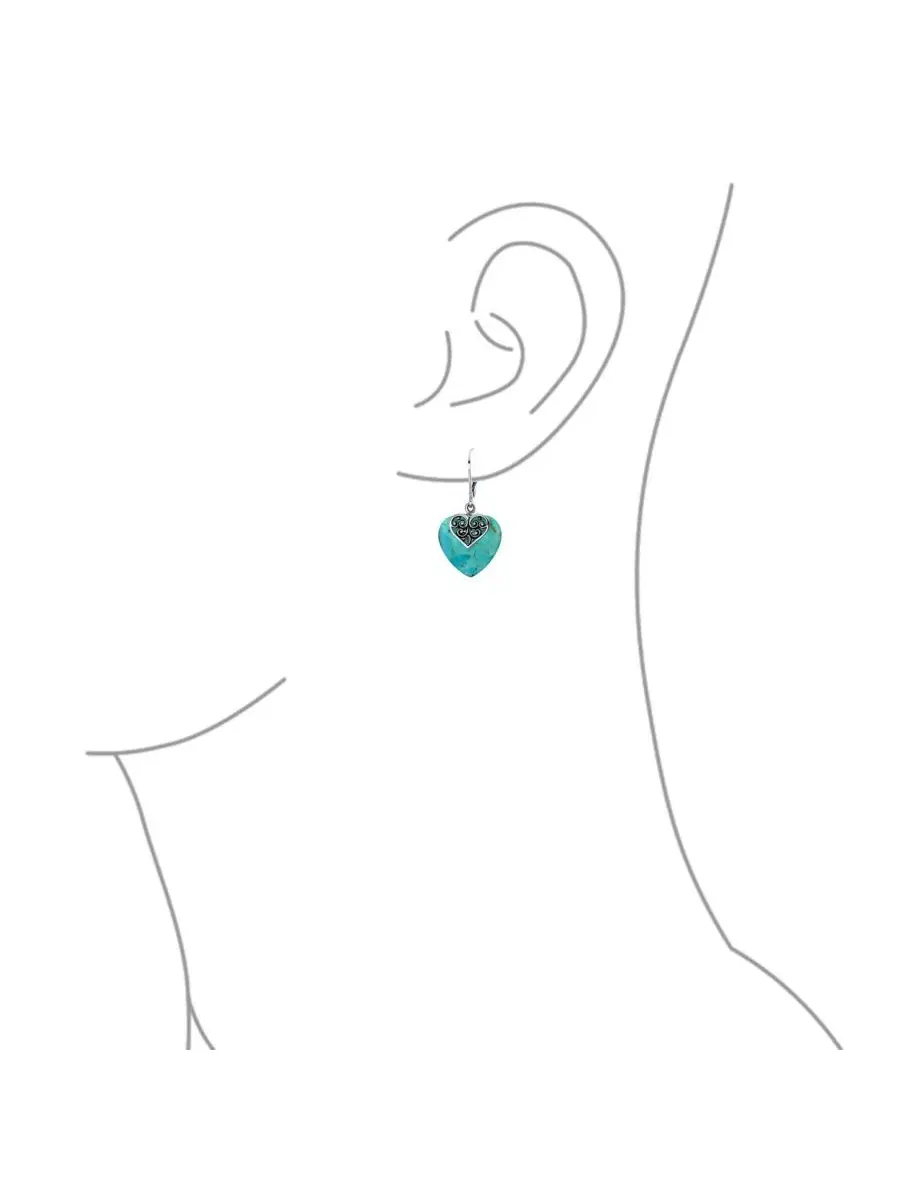 Серьги-подвески с сердцем из бирюзы, модель Hearts Bali Boho Dangle Bling Jewelry — изображение 2 из 3, оттенок синий