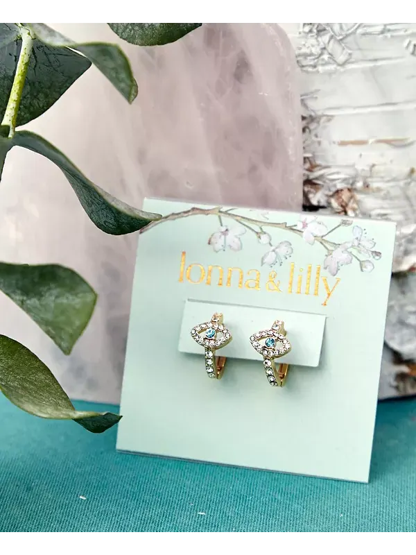 Золотистые серьги-кольца от сглаза Lonna & Lilly — изображение 4 из 4, оттенок синий
