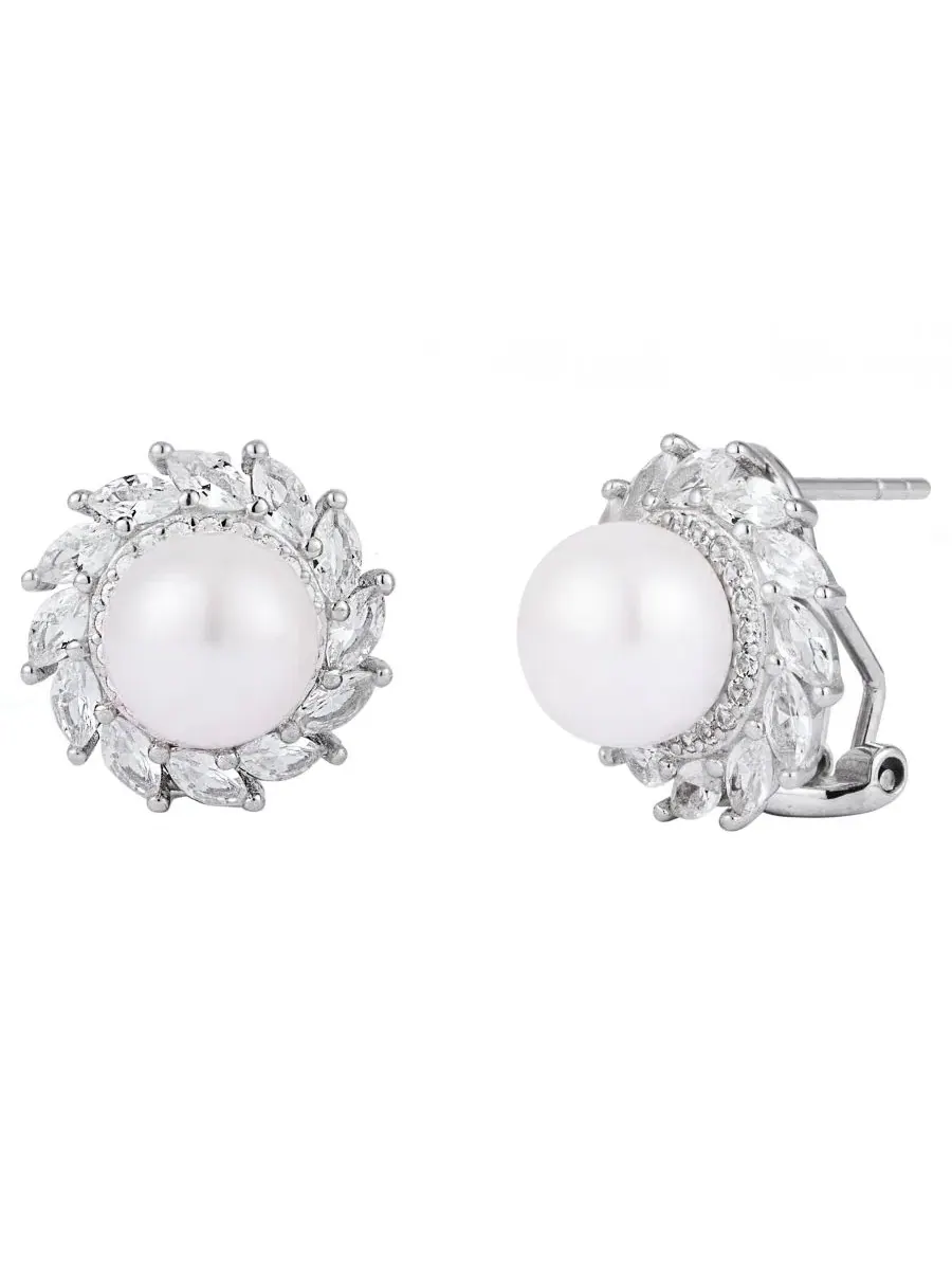 Серьги с жемчугом и сапфиром, модель Cultured Freshwater Pearl (8-9mm) & Lab-Grown Sapphire Belle — изображение 1 из 3