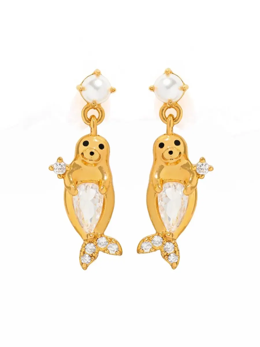 Серьги-подвески с печатью тюленя Crystal Seal Dangle Girls Crew — изображение 1 из 3, оттенок золото