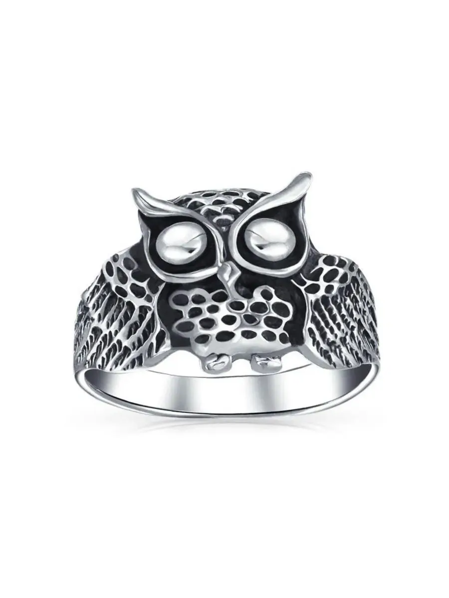 Кольцо с совой из стерлингового серебра, Wise Bird Night Owl Band Bling Jewelry — изображение 2 из 3, оттенок серебряный