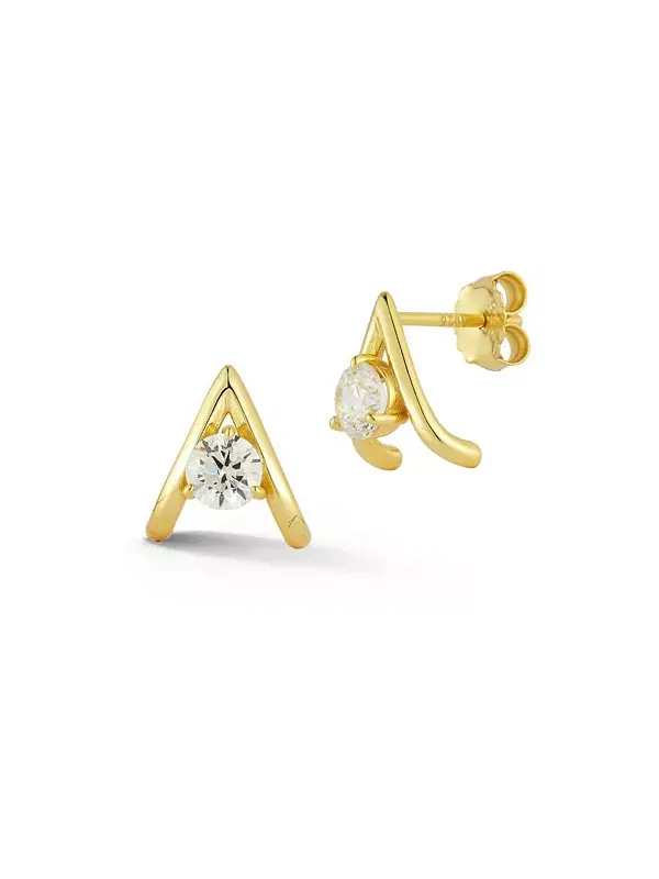 Серьги-Гвоздики Huggie из стерлингового серебра с кубическим цирконием Rachel Zoe — изображение 1 из 4, оттенок золото