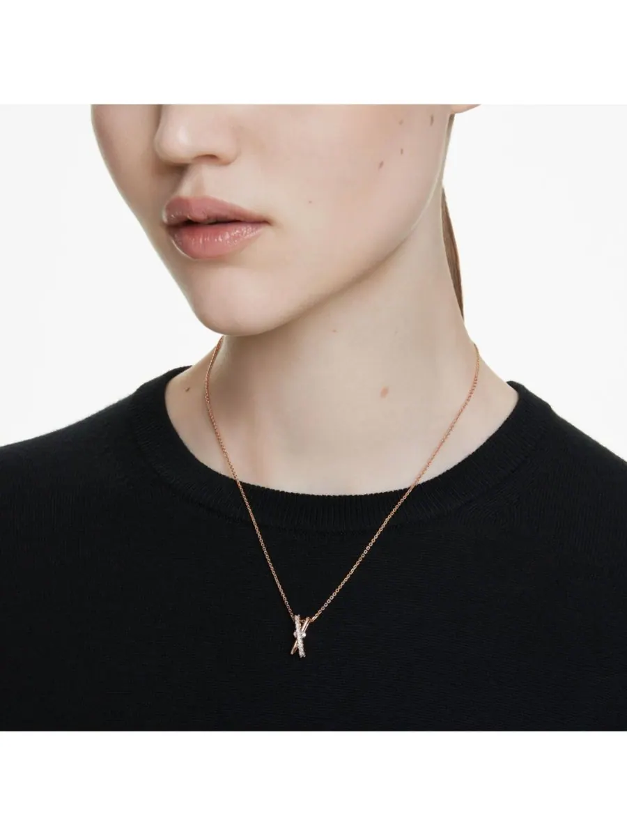 Кулон Гипербола, комбинированная огранка, витой узор, белое колье Swarovski — изображение 5 из 5, оттенок розовый золотистый