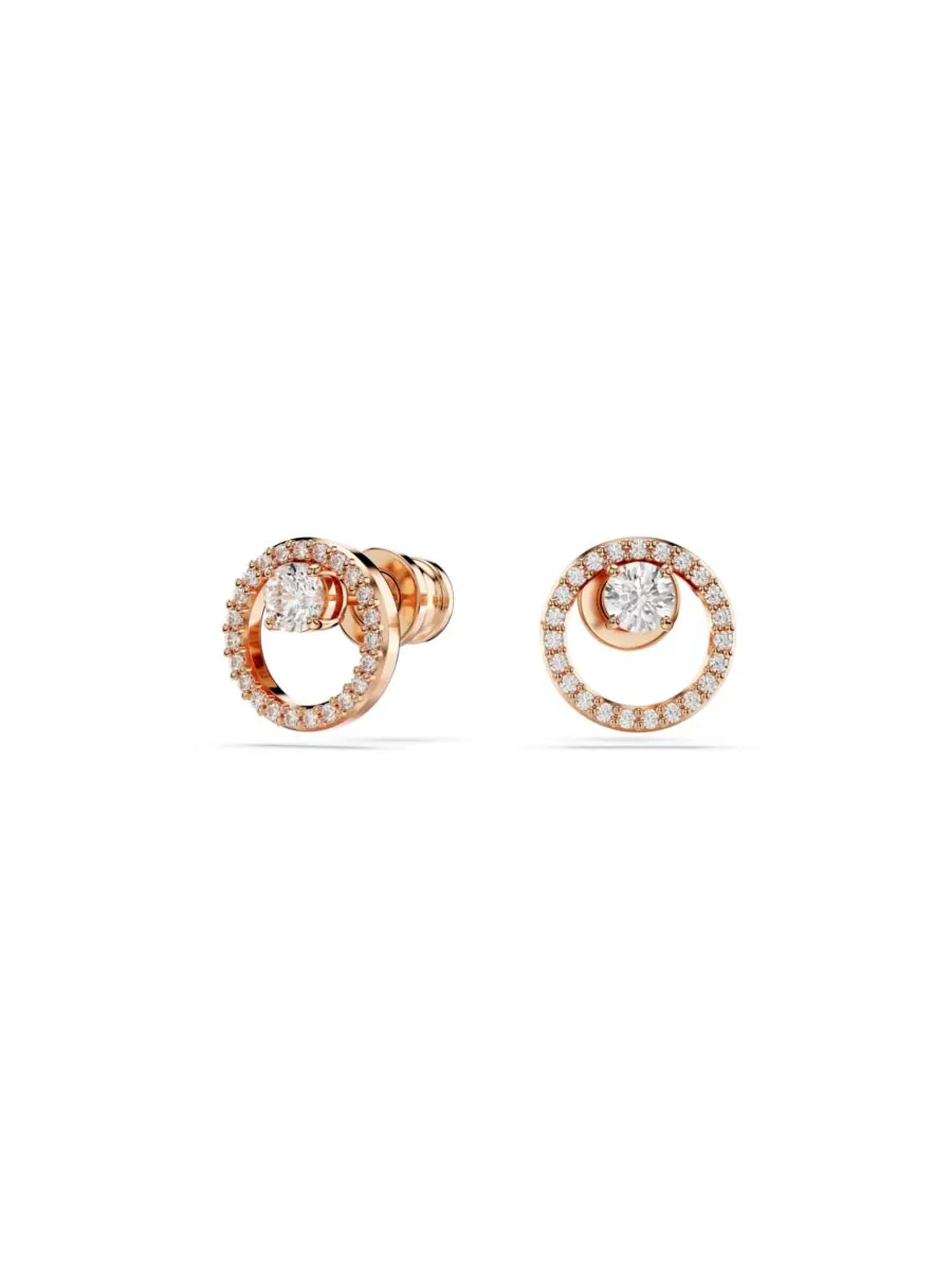 Белые серьги-гвоздики Constella с круглой огранкой Swarovski — изображение 2 из 9, оттенок розовый золотистый