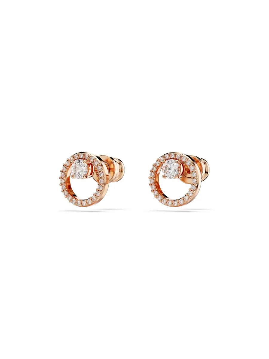 Белые серьги-гвоздики Constella с круглой огранкой Swarovski — изображение 3 из 9, оттенок розовый золотистый