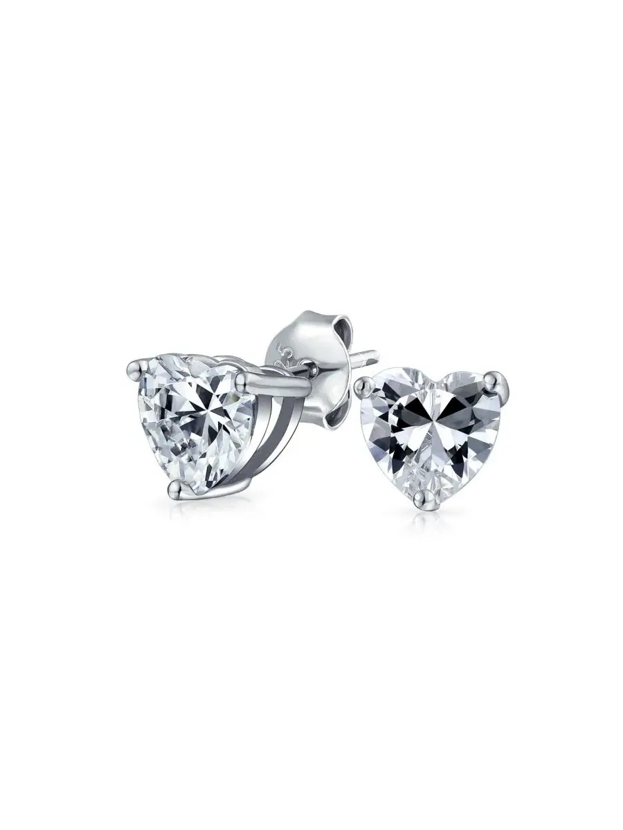 Серьги-пусеты из стерлингового серебра с сердцем из циркония Bling Jewelry — изображение 1 из 3, оттенок прозрачный