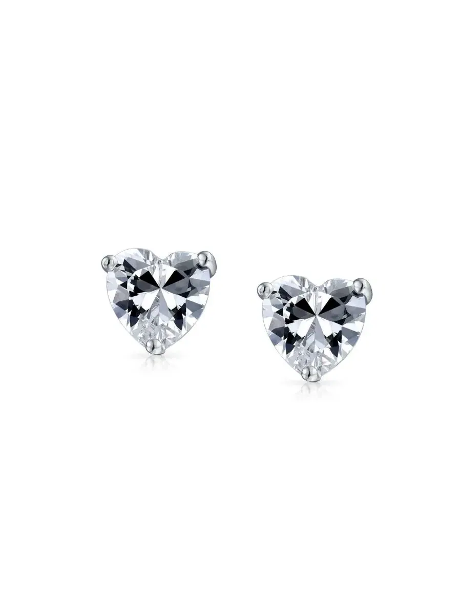Серьги-пусеты из стерлингового серебра с сердцем из циркония Bling Jewelry — изображение 2 из 3, оттенок прозрачный