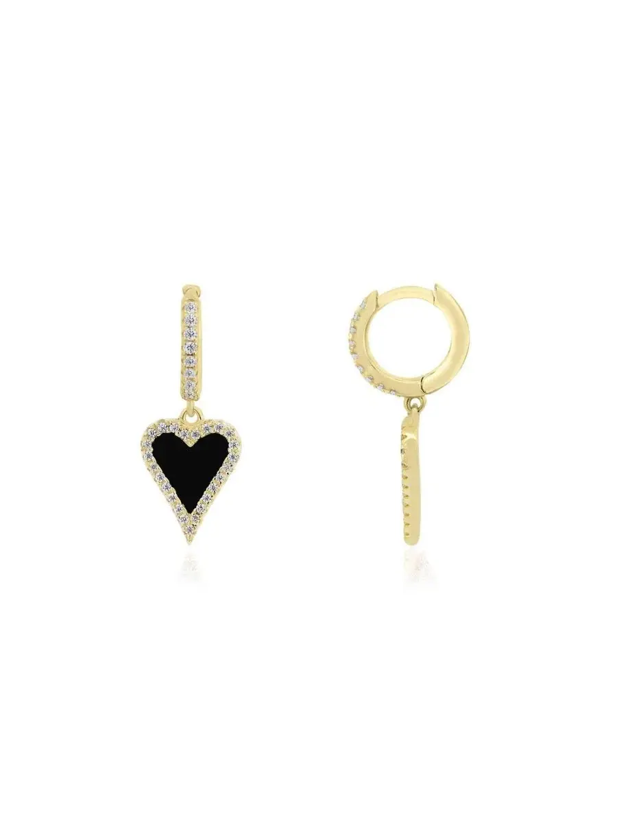 Серьги-подвески с сердцем Mini Onyx CZ Halo Heart The Lovery — изображение 1 из 3, оттенок оникс
