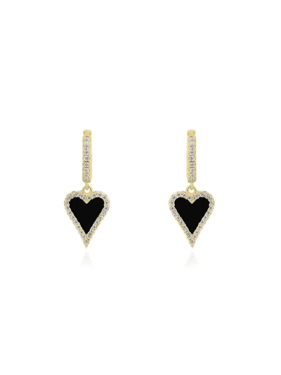 Серьги-подвески с сердцем Mini Onyx CZ Halo Heart The Lovery — изображение 2 из 3, оттенок оникс