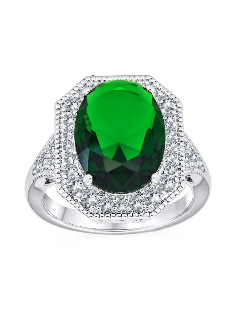 Кольцо с овальным цирконием, ар-деко, 15 карат Bling Jewelry — изображение 1 из 5, оттенок светлый зеленый
