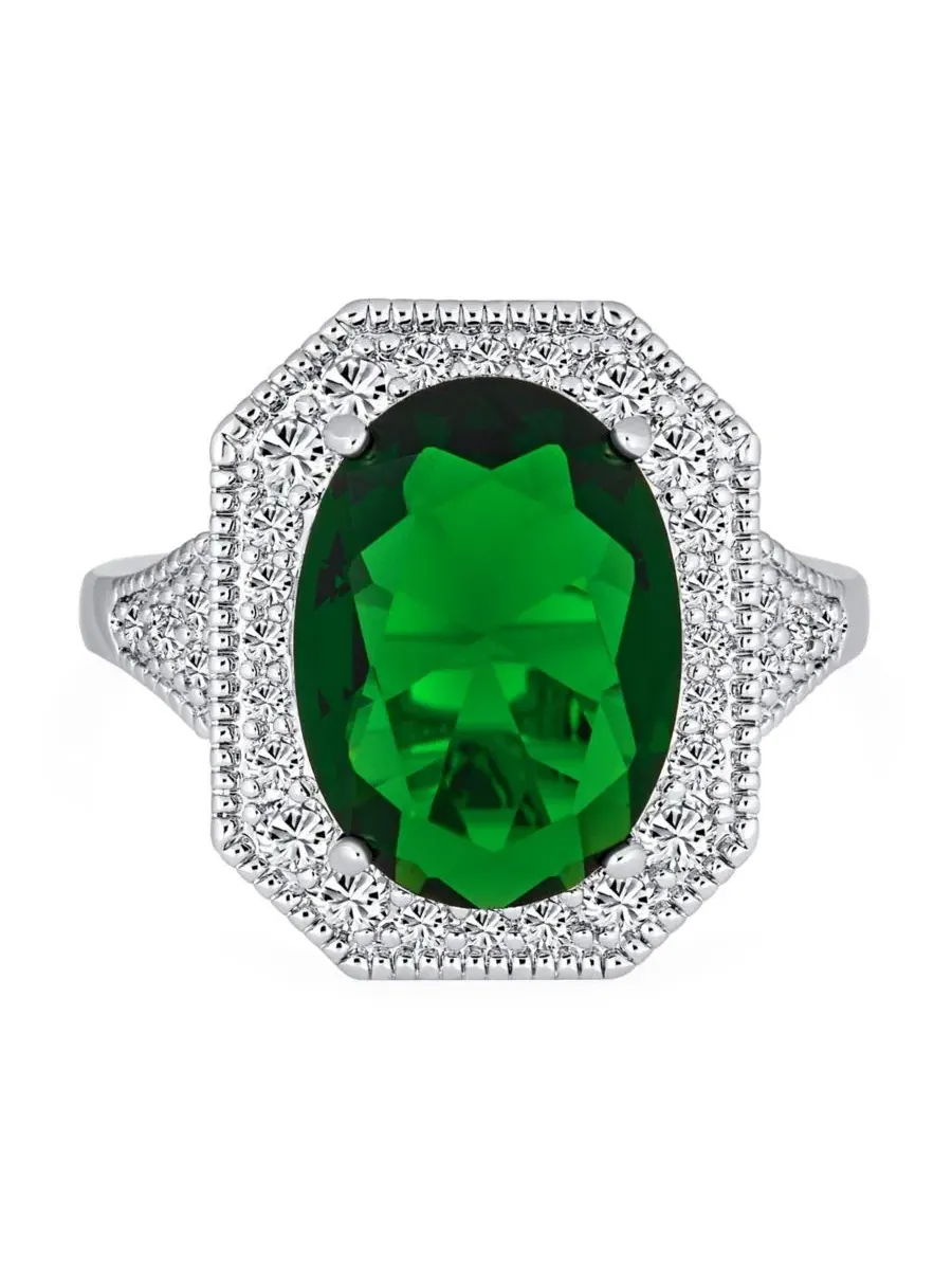 Кольцо с овальным цирконием, ар-деко, 15 карат Bling Jewelry — изображение 2 из 5, оттенок светлый зеленый