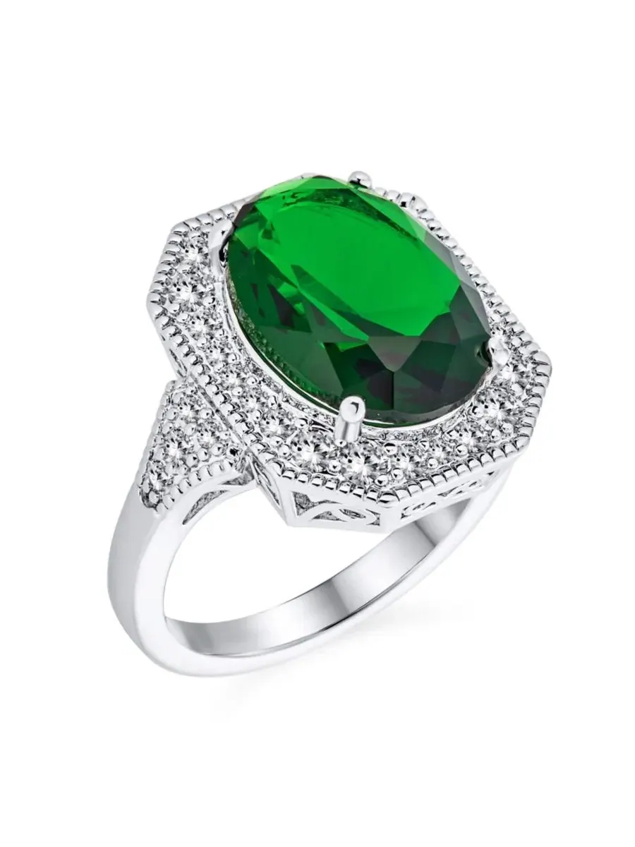 Кольцо с овальным цирконием, ар-деко, 15 карат Bling Jewelry — изображение 3 из 5, оттенок светлый зеленый