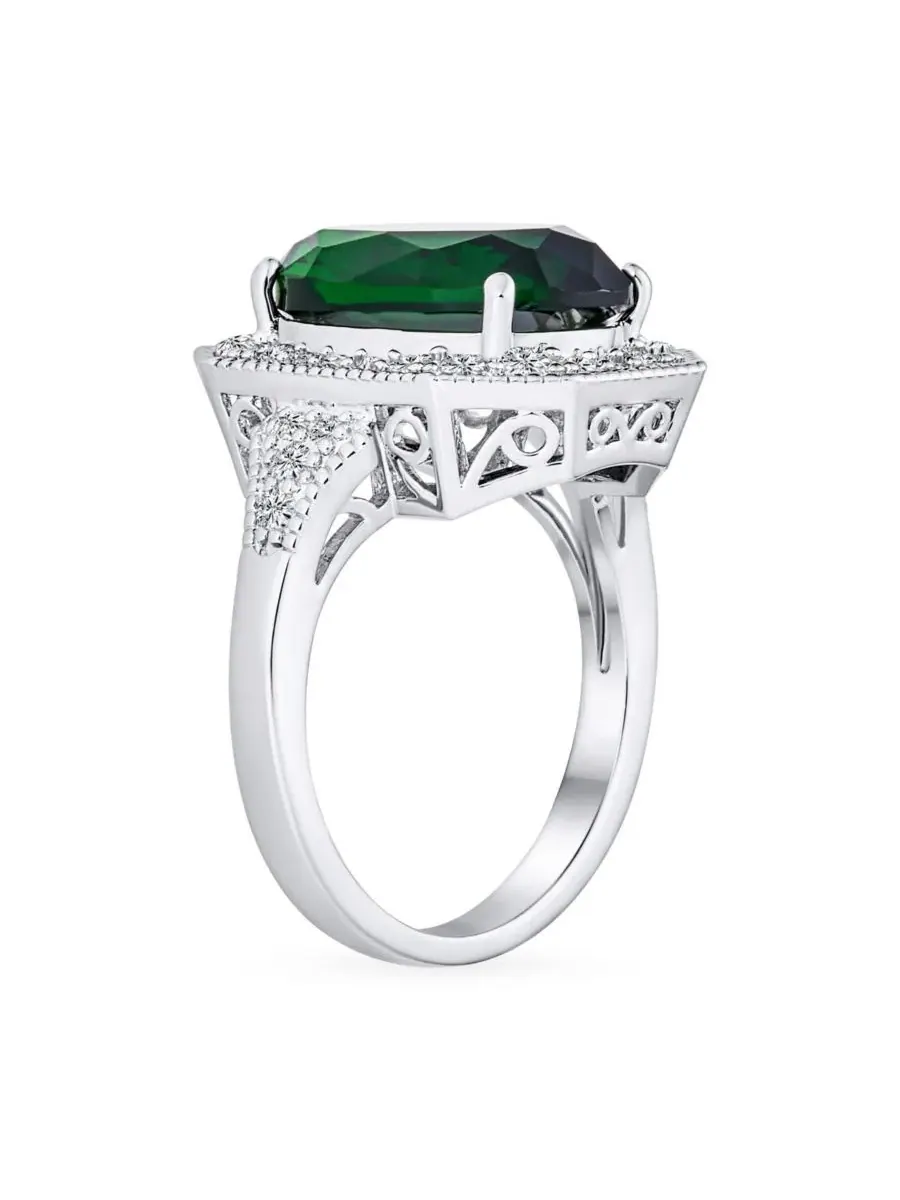 Кольцо с овальным цирконием, ар-деко, 15 карат Bling Jewelry — изображение 4 из 5, оттенок светлый зеленый