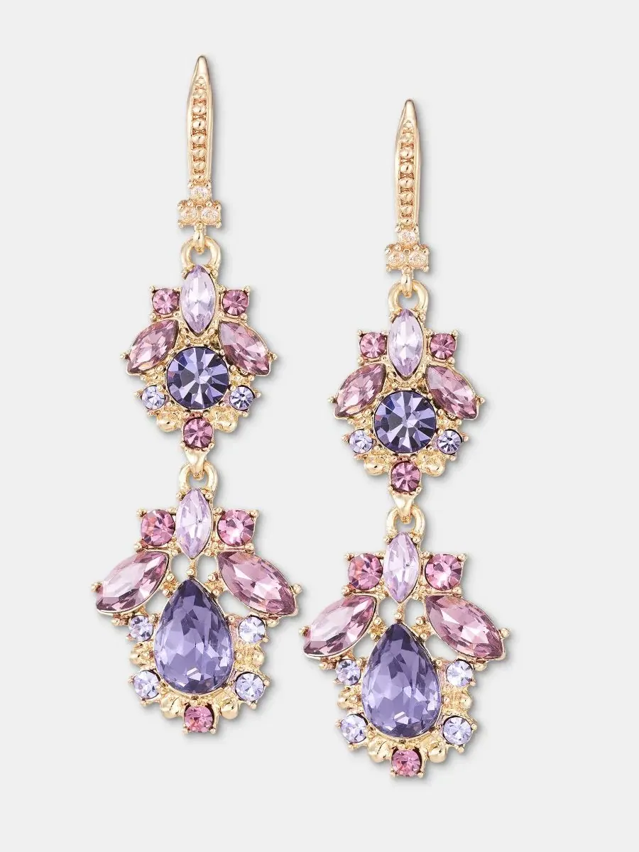 Серьги-подвески с кластером камней Multi-Stone Cluster Double Drop Marchesa — изображение 1 из 3, оттенок фиолетовый
