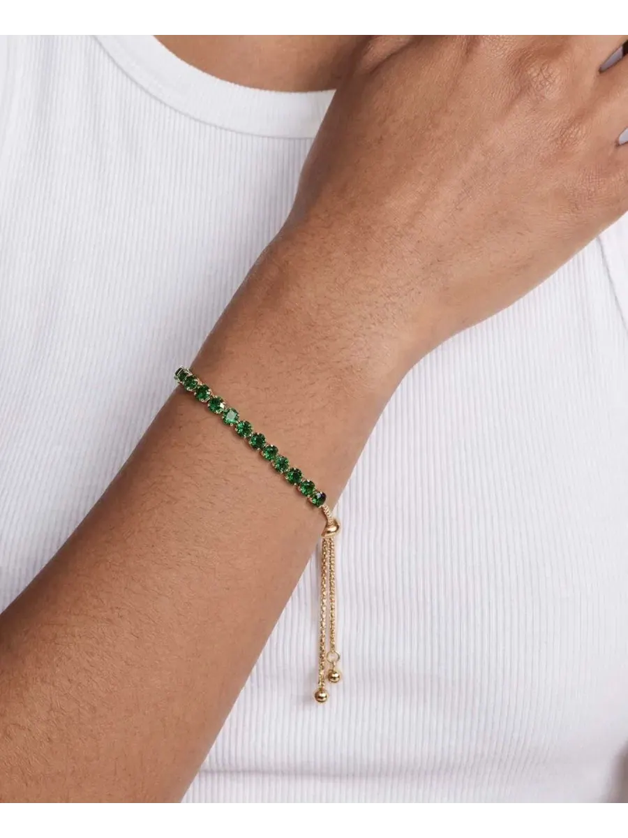 Браслет с кристаллами, модель Adjustable Dainty Crystal ETTIKA — изображение 5 из 5, оттенок золотистый/зеленый
