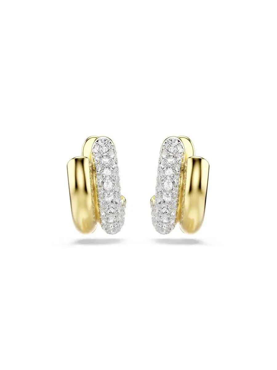 Серьги с золотистым покрытием и блестящими прозрачными кристаллами Swarovski — изображение 1 из 5, оттенок золото