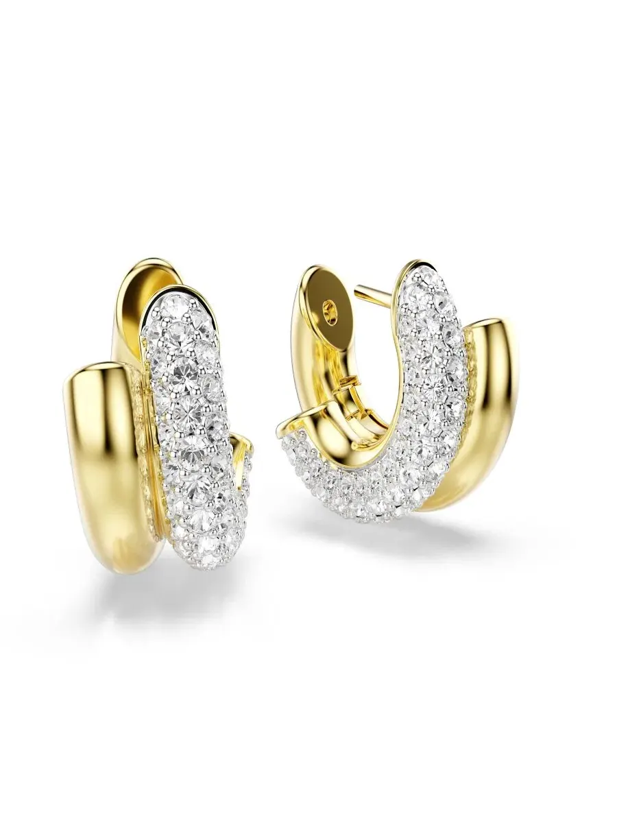 Серьги с золотистым покрытием и блестящими прозрачными кристаллами Swarovski — изображение 3 из 5, оттенок золото
